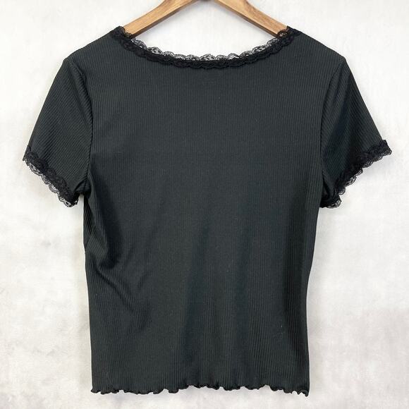 No Boundaries Juniors Top‎ Size L Lace Trim Ribbed Girly Grunge Emo Edgy Y2K - Picture 4 of 11